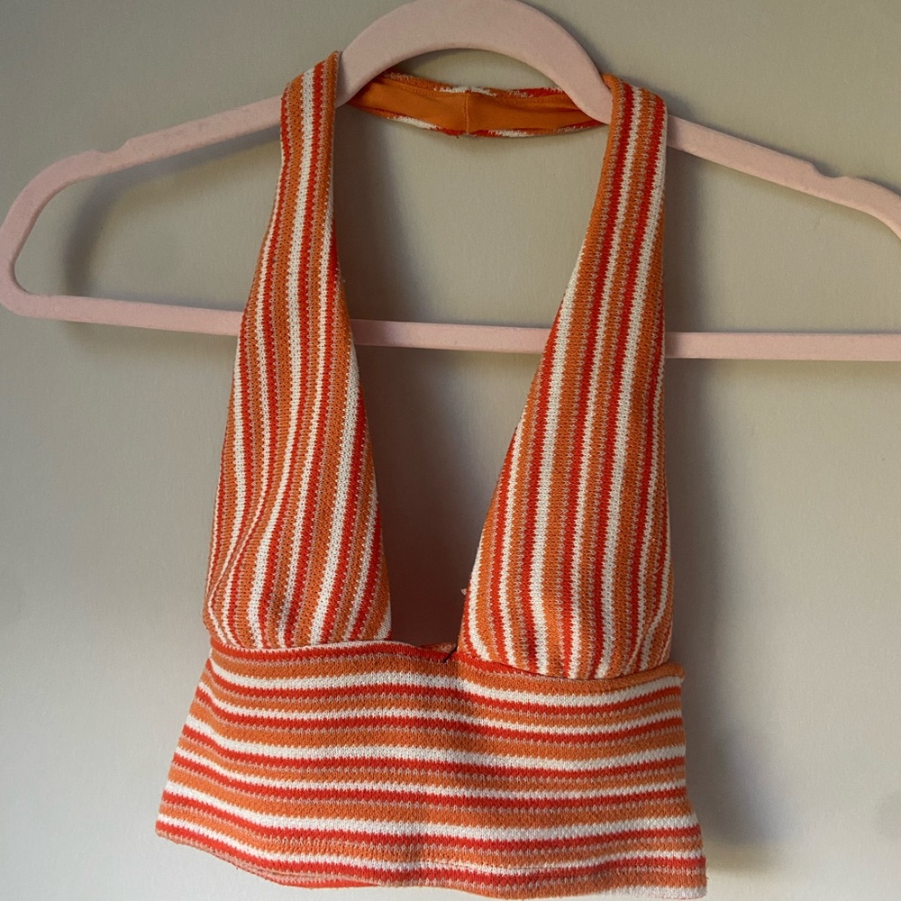 H&M Orange and White Striped Top